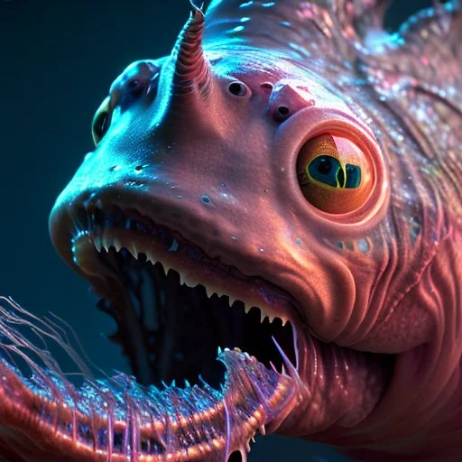 fluid ink angler fish creature, unreal engine 5, 8k resolution, photorealistic, ultra detailed