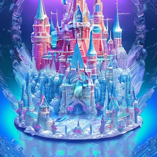 cristal angelic castle crystalline, blue,pink , cosmic, opalescent, gemstones, crystals, other worldly,water,bright, ice background, snow lake blue