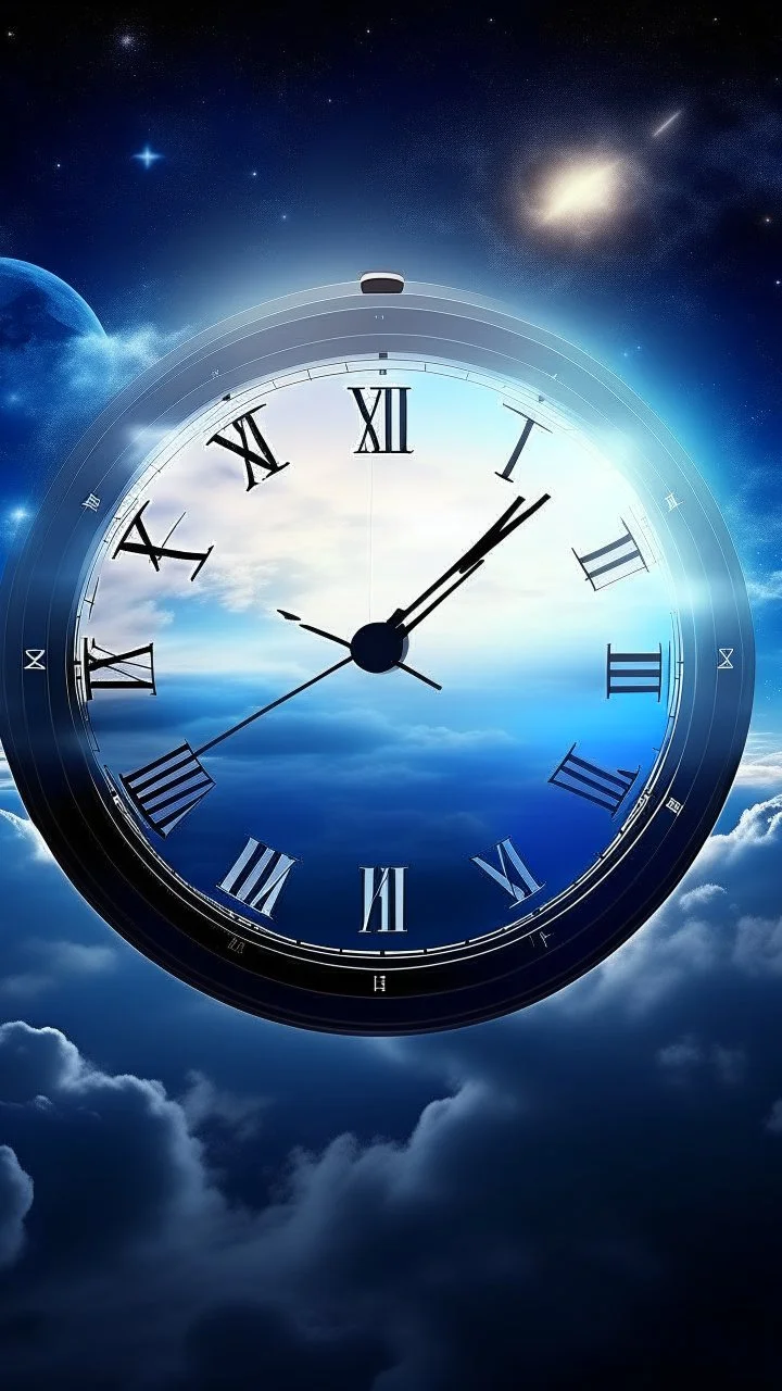 What is time , what s it endless, tha galaxy with big clock with no indicators , cinematic high definition , clouds , solar system