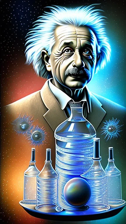 Albert Einstein, detailed and intricate calligraphy ink painting of a "cyborg Mad Scientist" holding beakers, outer space Background cosmic fractals, dystopian, concept art, unreal engine 5, god rays, ray tracing, RTX, lumen lighting, ultra detail, volumetric lighting, 3d, finely drawn, high definition, high resolution. award-winning: professional portrait: atmospheric: commanding: fantastical: clarity: 16k: ultra quality: striking: brilliance: stunning colors: amazing depth: masterfully crafted
