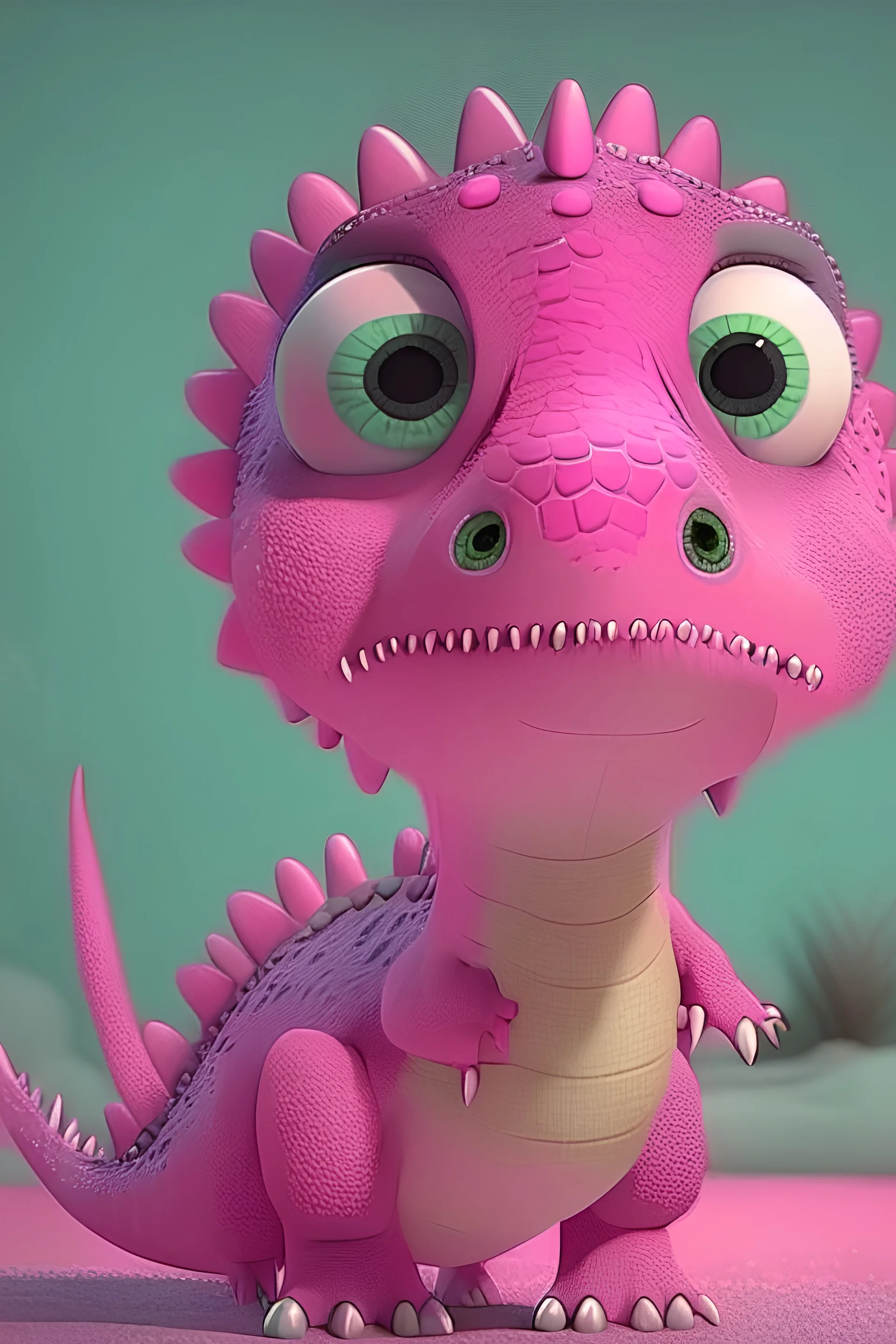 Cute animation of a dinasor, telling a four parts story about his day The dinasor is pink with big cute eyes with a lovely non scary look Close to flat animation