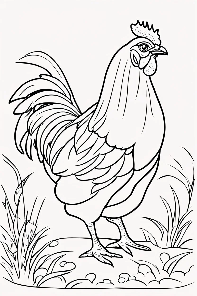 coloring page for kids, HEN, thick outline, low details, no shading, no color