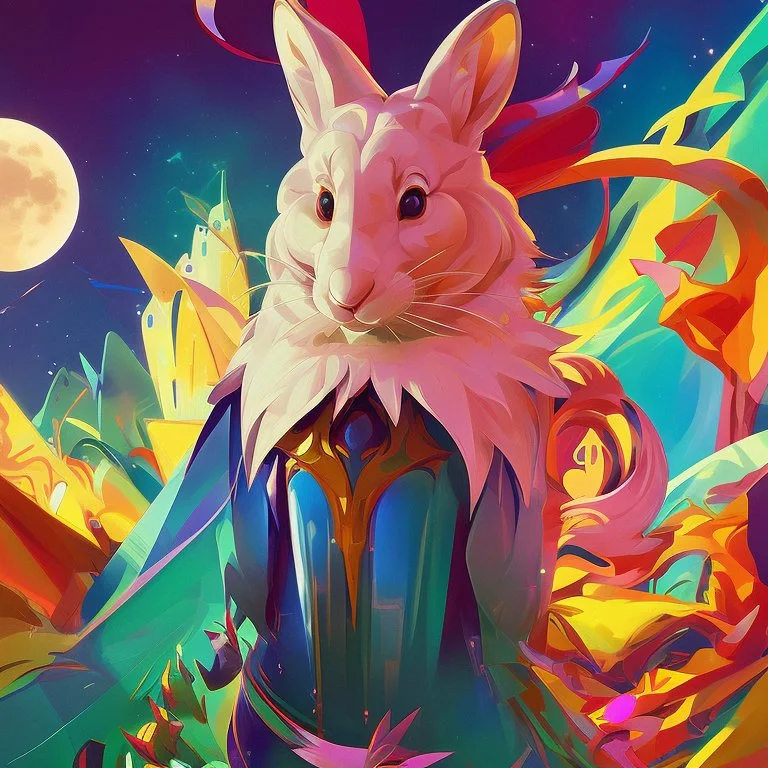 Beautiful rabit colorful art Deco, full body, amazing artwork, hyper detailed, ultra maximalist quality, 12k