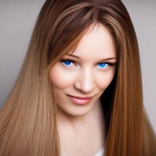 Woman with blond straight hair and brown eyes