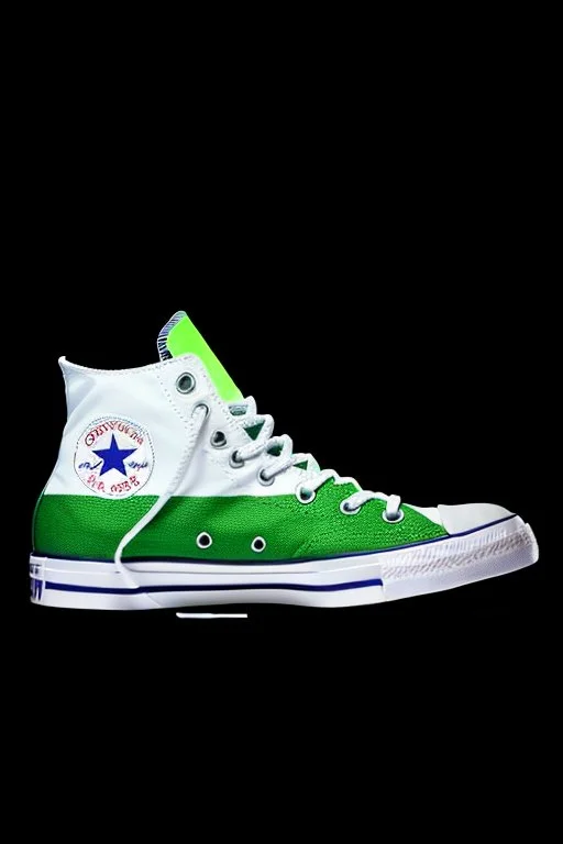 A converse sneaker with India's flag printed on the material, green, white and orange