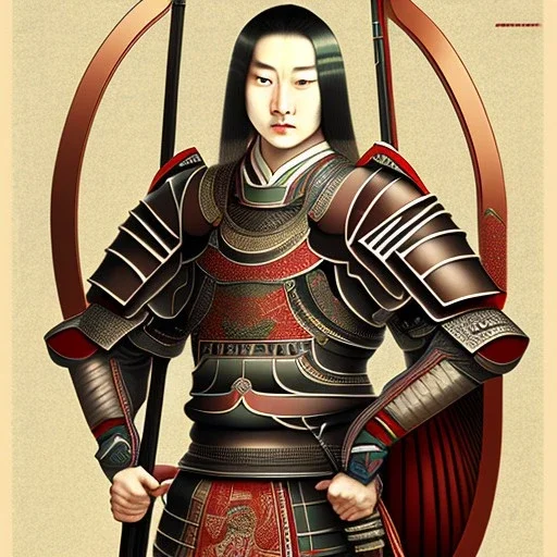 Ukiyo-e Style , Male Samuri in armour, full body