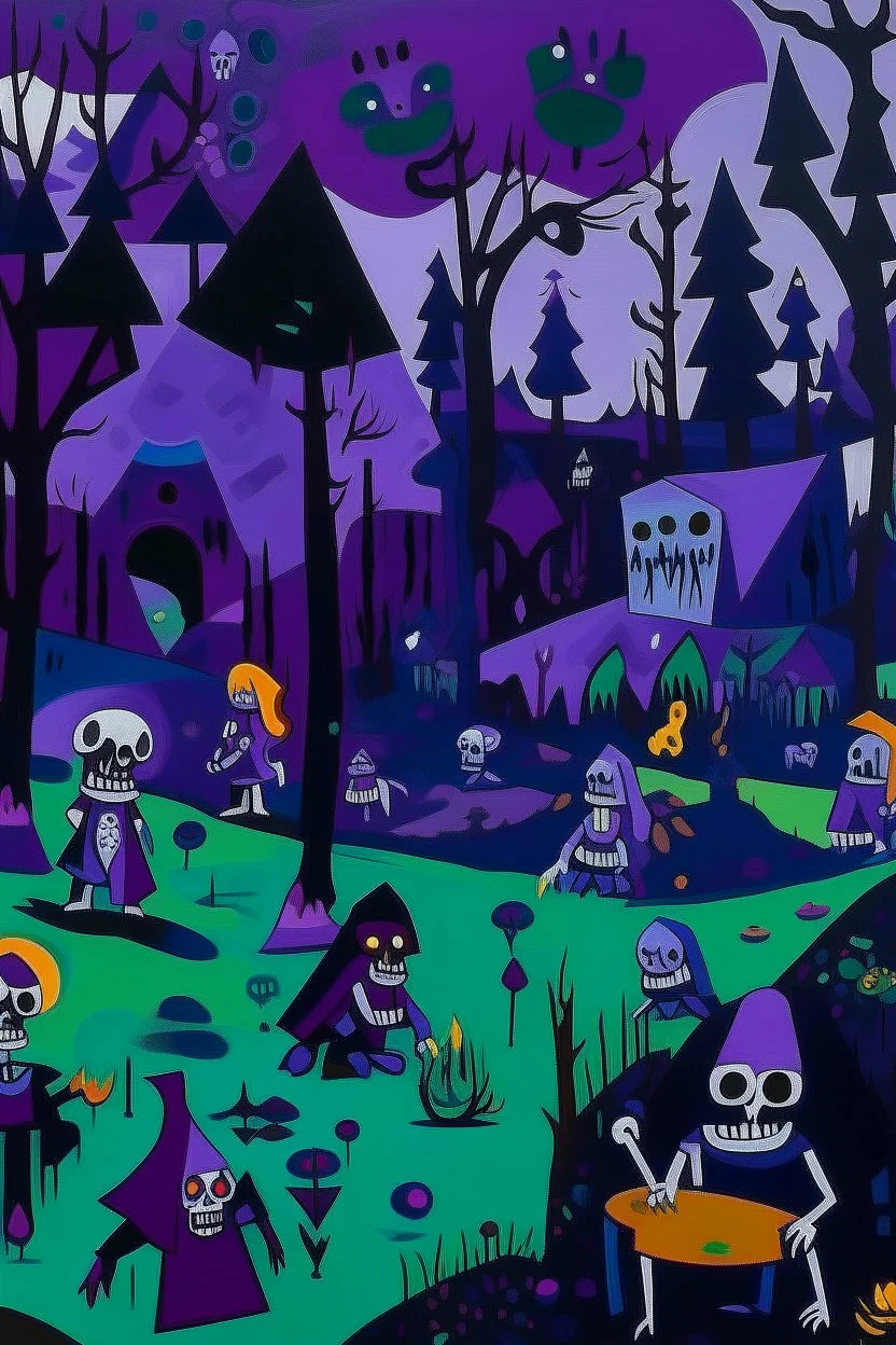 A dark violet haunted battlefield with poisonous gassy ghosts painted by Stuart Davis