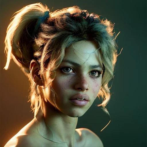 Shakira, artist, 30 years old, Realistic image, waist up portrait, Michael Goundry style. loose long hair, eyes make up, perfect, glow, circle iris. concept art, smooth, unreal engine 5, god lights, ray tracing, RTX, lumen lighting, ultra detail, volumetric lighting, 3d, finely drawn, high definition, 4k.