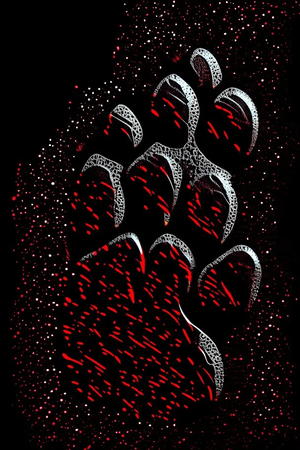 Striking image of a lion paw print, sandblasted special effect in silver and red, standing out on a black background