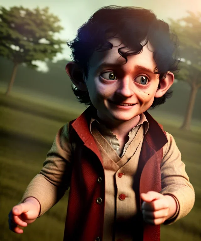 Frodo baggins toddler, full body, dramatic lighting, hyper realistic