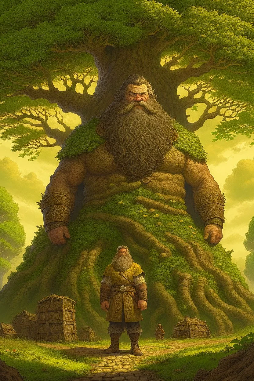 Fantasy art: a huge man, bigger than the biggest oak in the biggest forest. On this man was a huge mantle made of thick linen, and he girded himself with a belt of five fathoms. His head is as big as the biggest Christmas tree, and his beard is like a stack of corn silk.