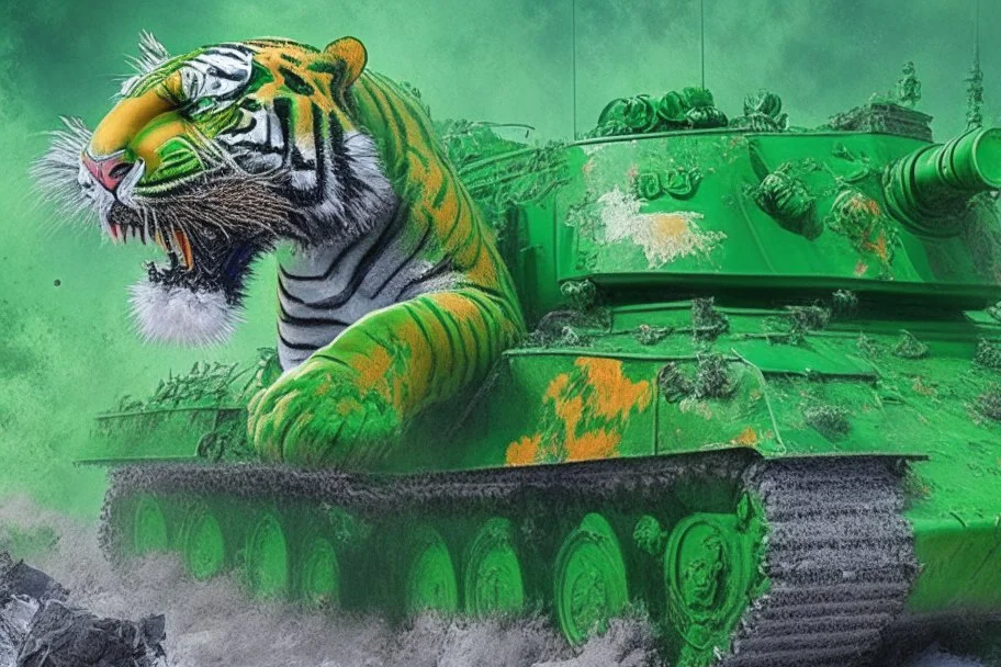 masterpiece, high detail, best quality, Tiger Tank, green paint, comic style