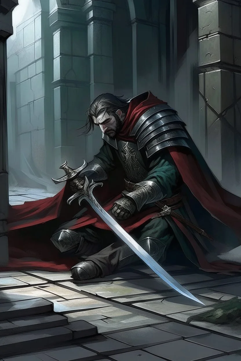 Strahd Von Zarovich slumped over, impaled on the sword of his enemy