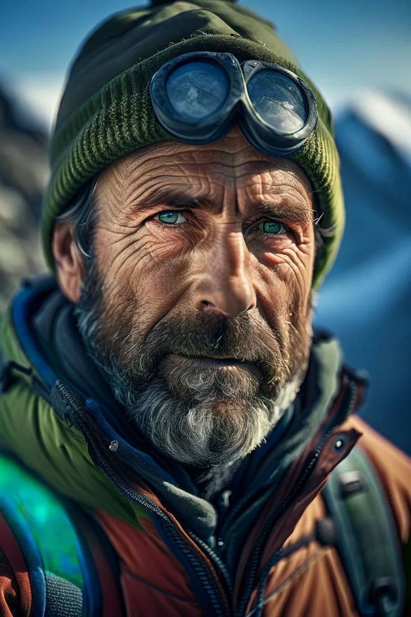 portrait of mountain climber in the Alps,shot on Hasselblad h6d-400c, zeiss prime lens, bokeh like f/0.8, tilt-shift lens 8k, high detail, smooth render, down-light, unreal engine, prize winning