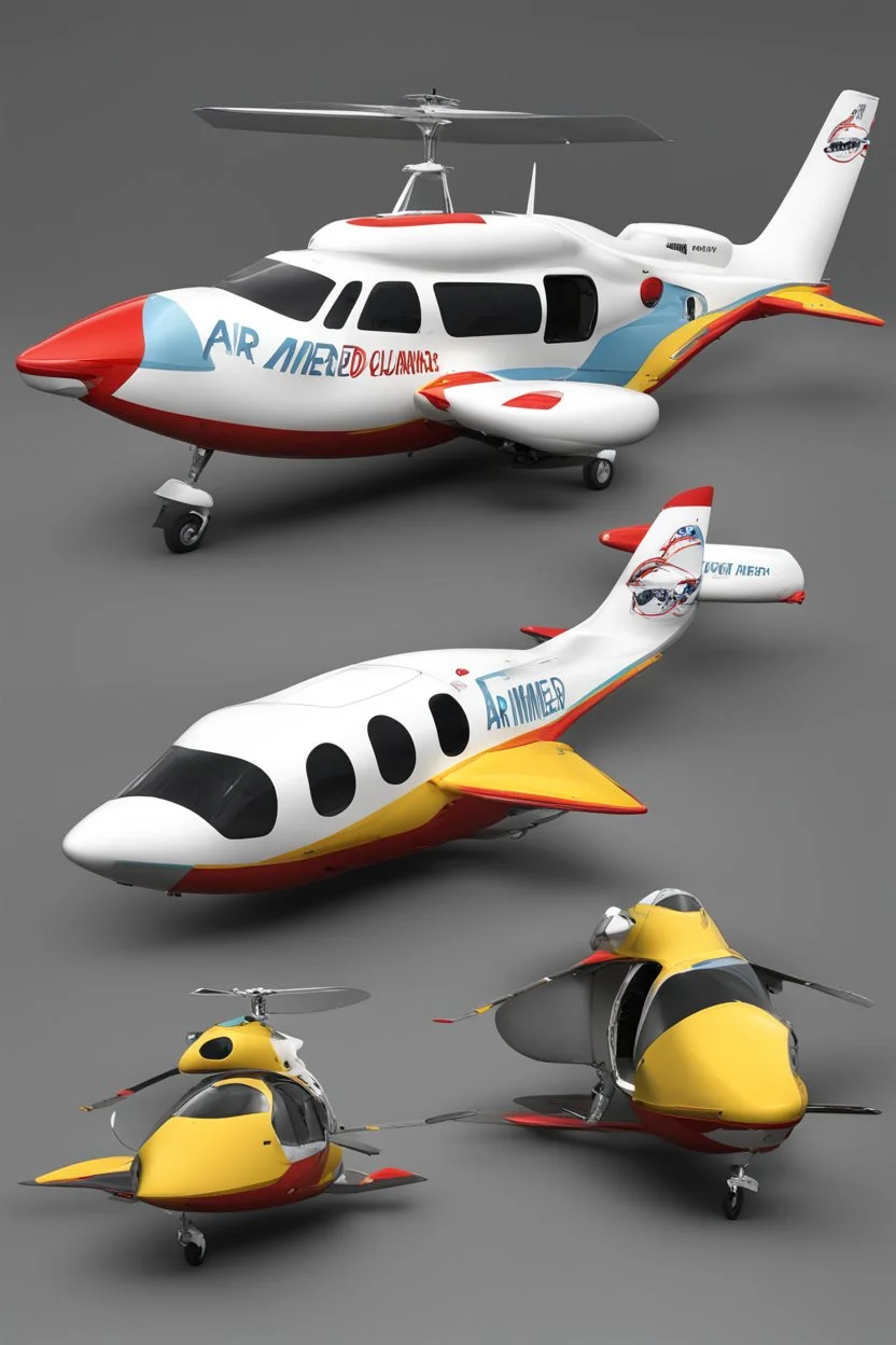 aeroplane airmed air ambulance inspired by shark with side view , quarter view and front view