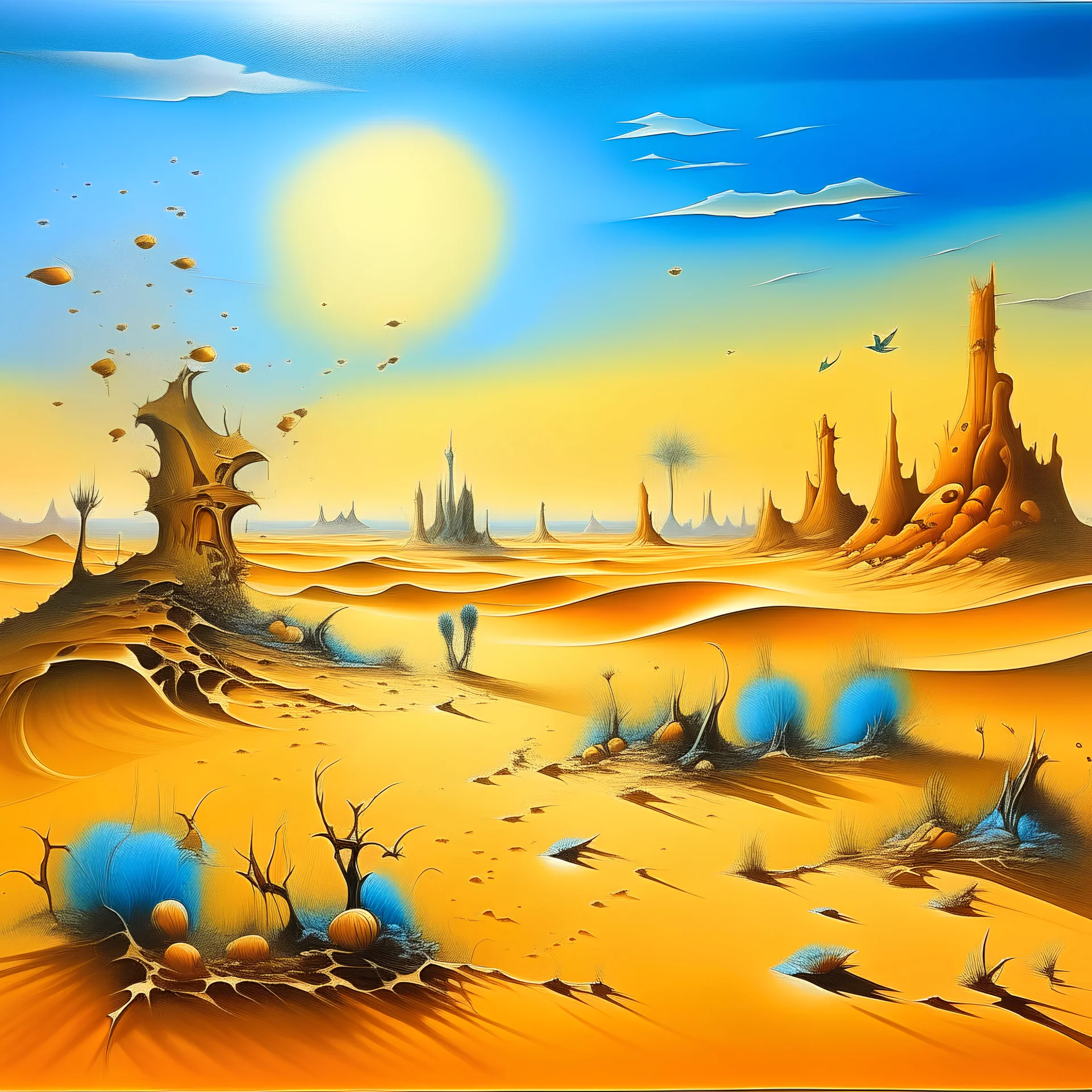 desert scene in the style of salvador dali