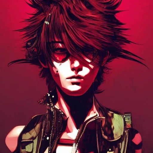 beautiful punk girl, hillustration by <kilian eng> <Yoji Shinkawa>, darkred tones,