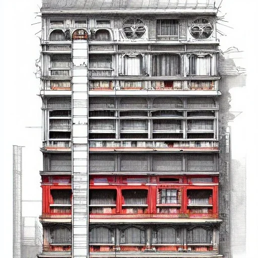 Details building cross section, building interior architecture from external ,colourful detailed room+Book illustration by , Jean Baptiste Monge, strong lines, high contrast vibrant colors, highly detailed, 16k resolution, trending on behance