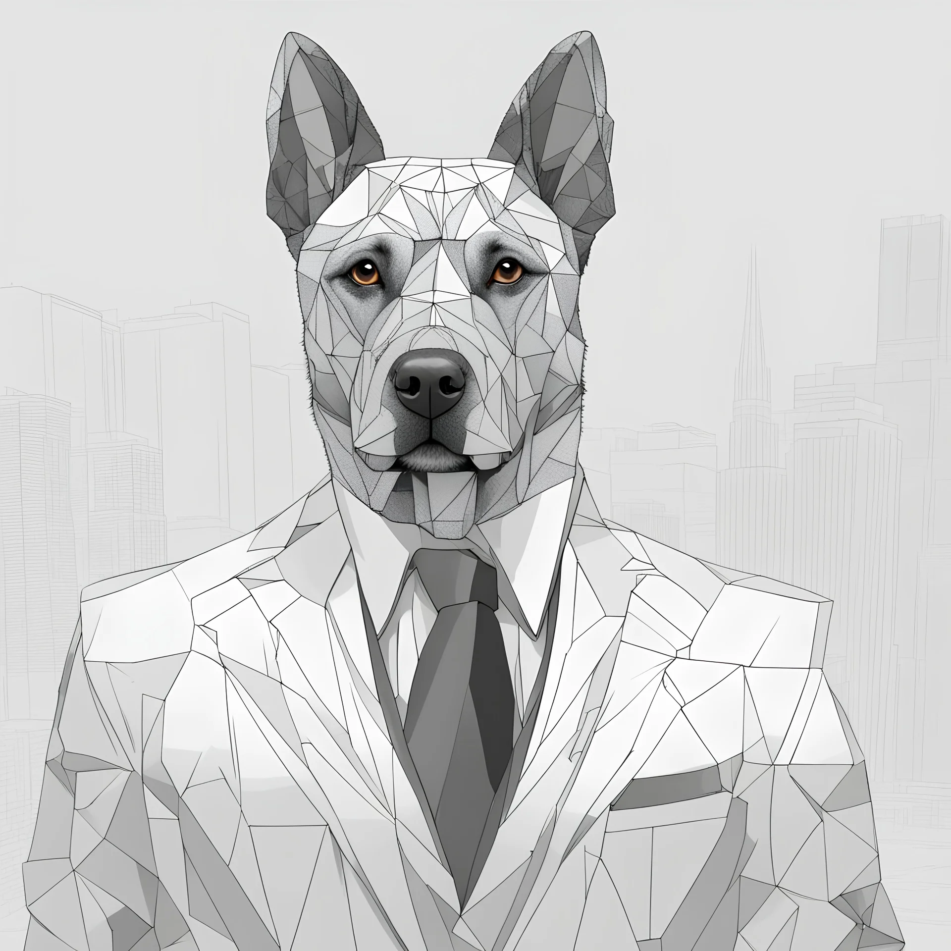 make one realistic business dog that are made of shapes and have a suit on lokk like crystals