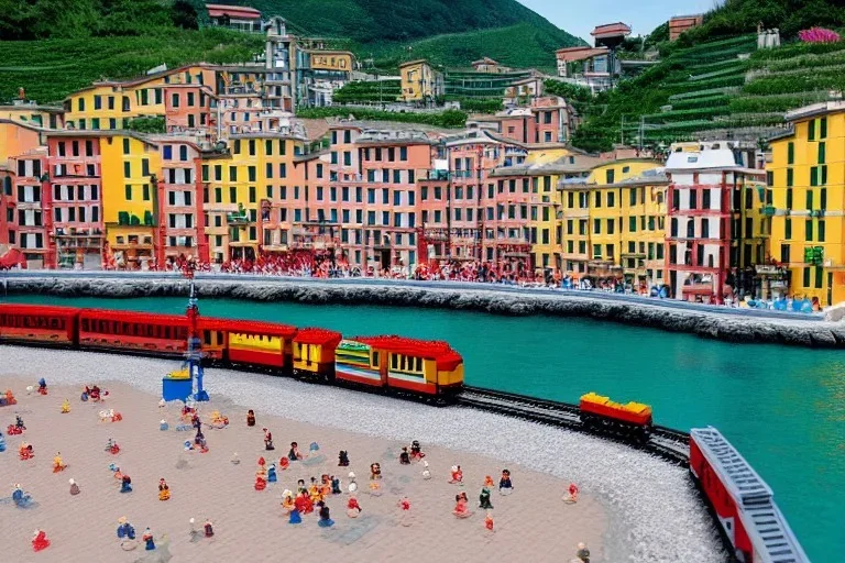 Lego Train in lego riomaggiore italy sea town lego