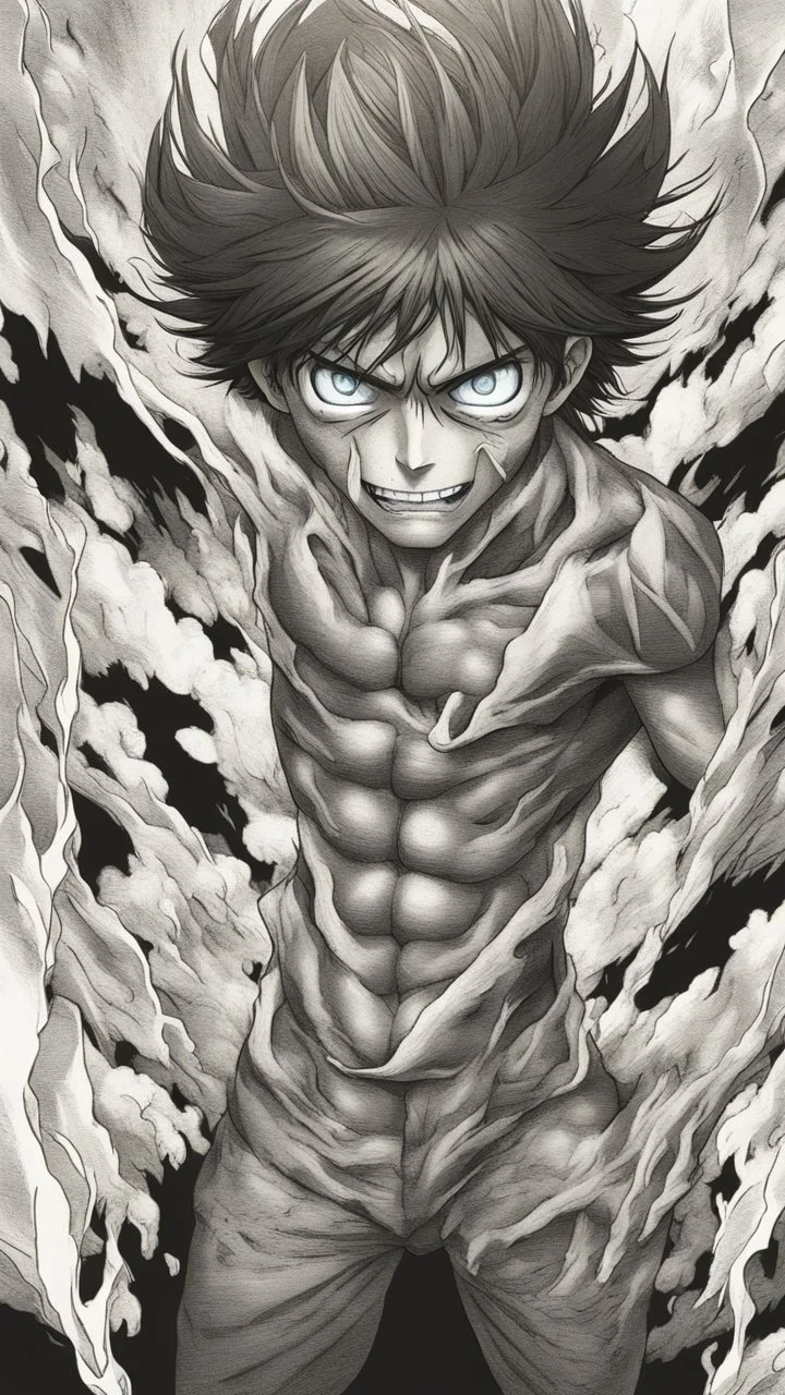 pattern Eren Yeager undergoes a profound transformation into his Titan form. The scene is bathed in an otherworldly, powerful light that highlights every intricate detail of his changing anatomy. The transformation is not only physical but also emotional as Eren grapples with the brutal power surging through him. Describe this awe-inspiring moment with vivid detail capturing the intensity of the metamorphosis the emotional turmoil within Eren, and the sheer raw power emanating from his Titan for