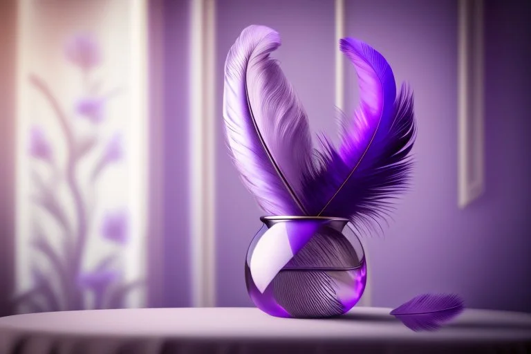 a beautiful, lifelike feather bouquet in purple with a lifelike eye in the centre in a beautifu vase in an elegant room S<AI Nikon D850 highly detailed digital painting sharp focus elegant intricate photorealistic 4k very attractive beautiful dynamic lighting award winning fantastic view crisp quality Unreal Engine very cute cinematic postprocessing acrylic art in sunshine