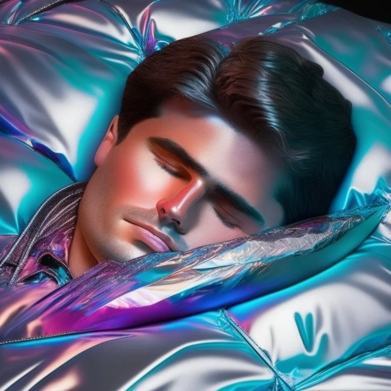 Tom Cruise sleeping in holographic foil