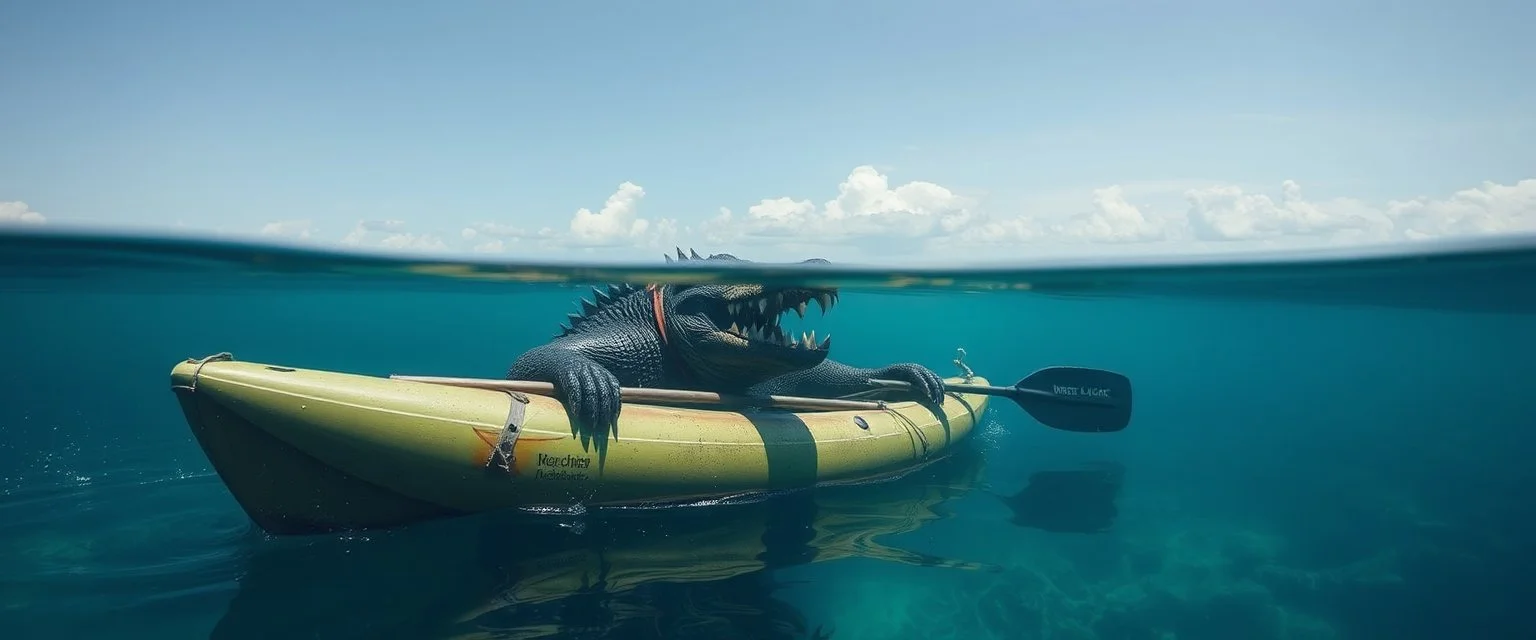 prehistoric ogre in kayak