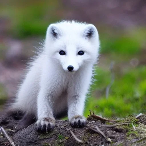 adorable baby arctic fox with antlers