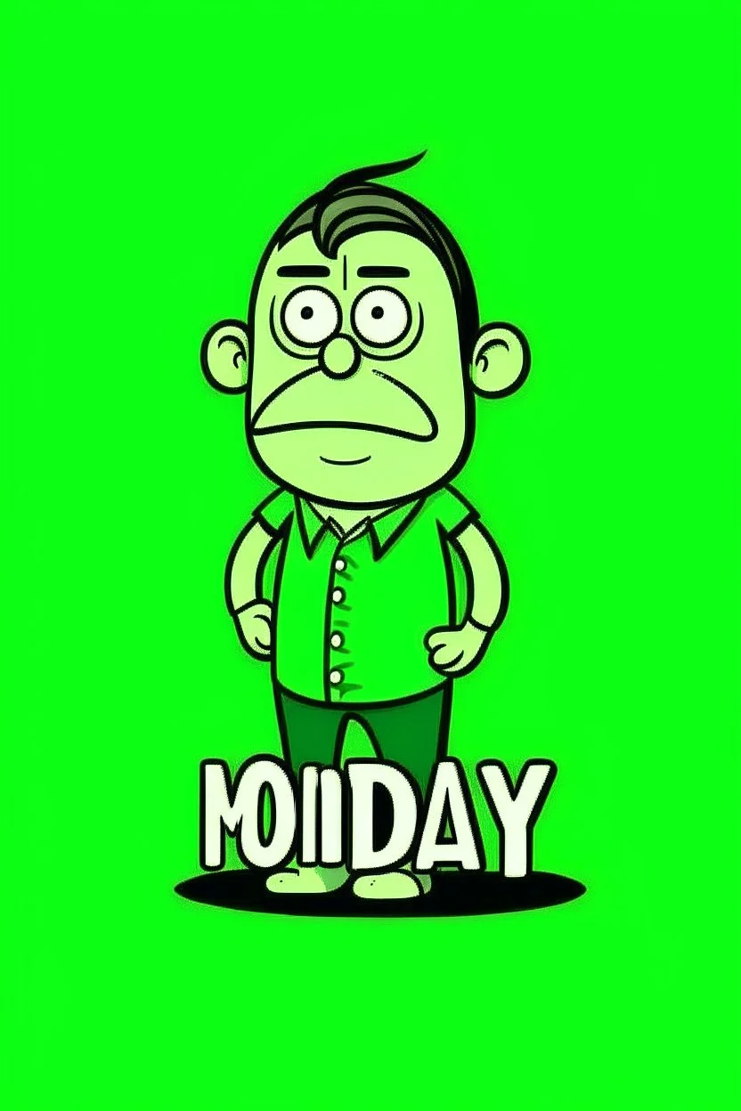 Style:Flat illustration Text: "Monday" T-shirt design graphic, vector, contour, green background)