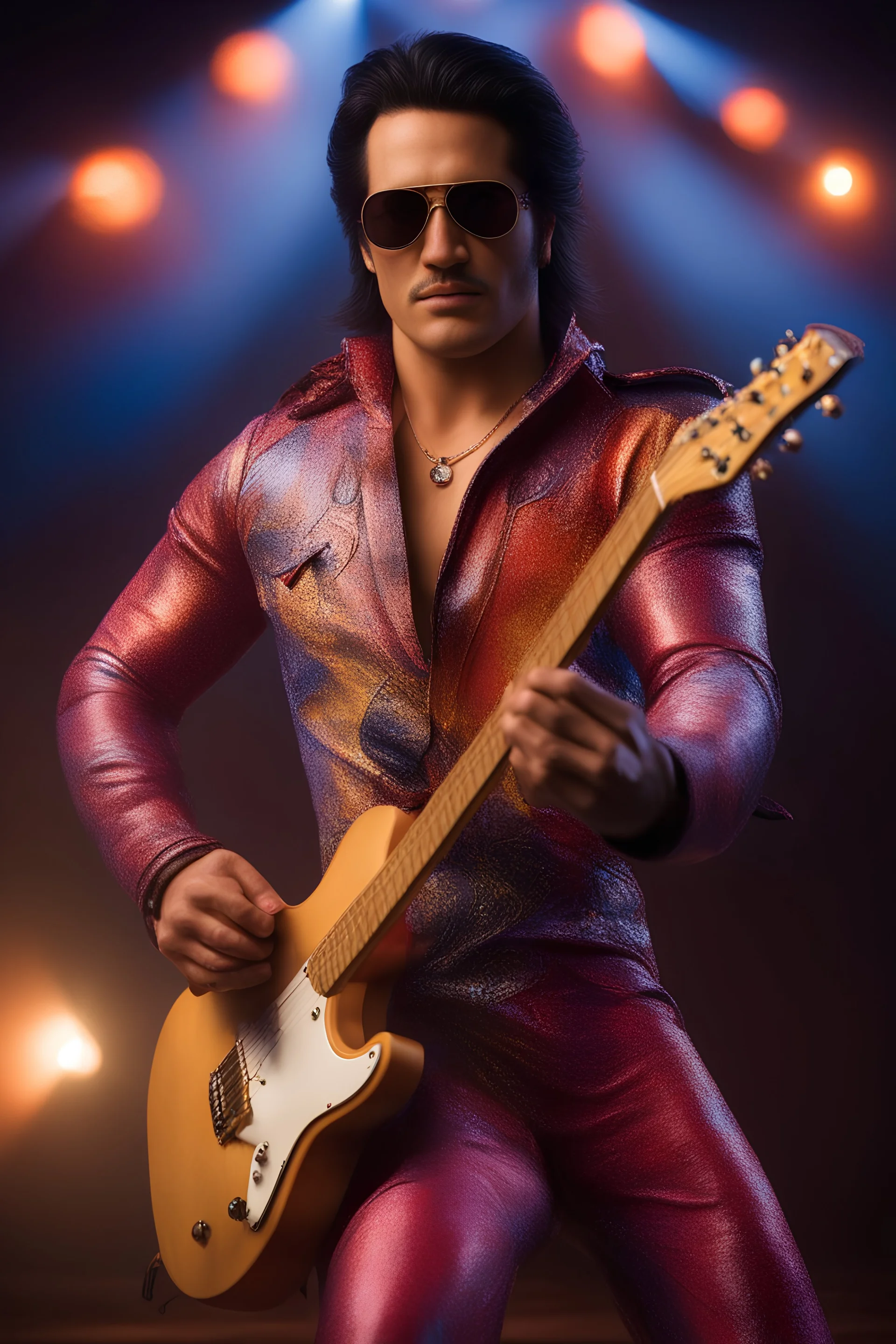 Disney-Pixar Animation - Santiago Manuel Garcia as Elvis Van Halen - gradated Background, professional quality studio 8x10 UHD Digital photograph by Scott Kendall - multicolored spotlight, Photorealistic, realistic stock photo, Professional quality Photograph. colored Fog - Multicolored lightning, 3D heart