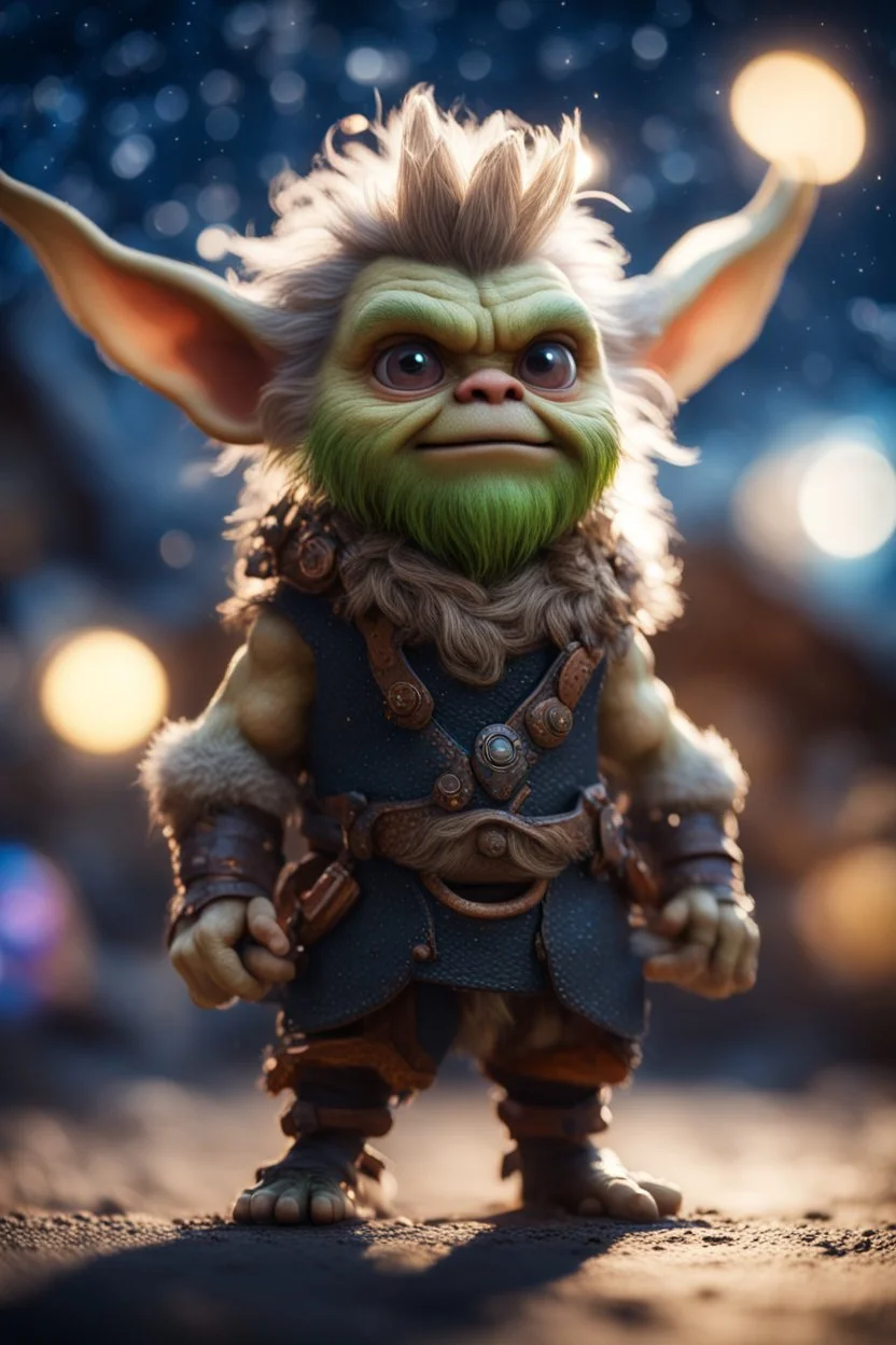 gremlin viking with wild hair Under stjerners gnist Vi går som ett, vår tro et løfte ,bokeh like f/0.8, tilt-shift lens 8k, high detail, smooth render, down-light, unreal engine, prize winning