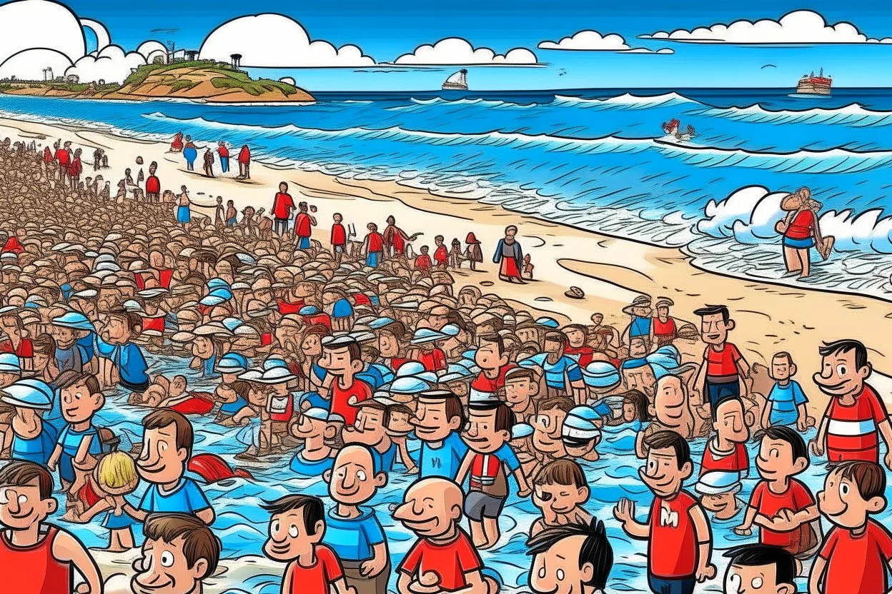 where's Wally but with elon musk big image beach