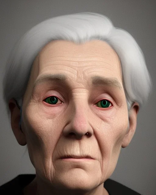 Abstract portrait of a dignified old woman with green eyes and white hair