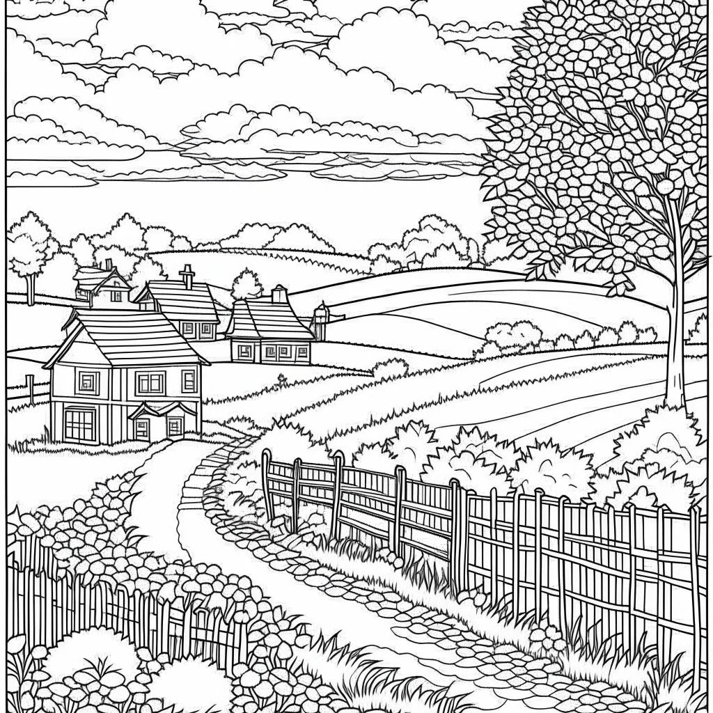 countryside scene coloring page