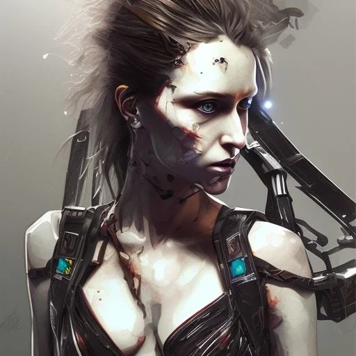 Style Yoji Shinkawa, Singer Danish MØ face, watercolor illustration , cyberpunk,