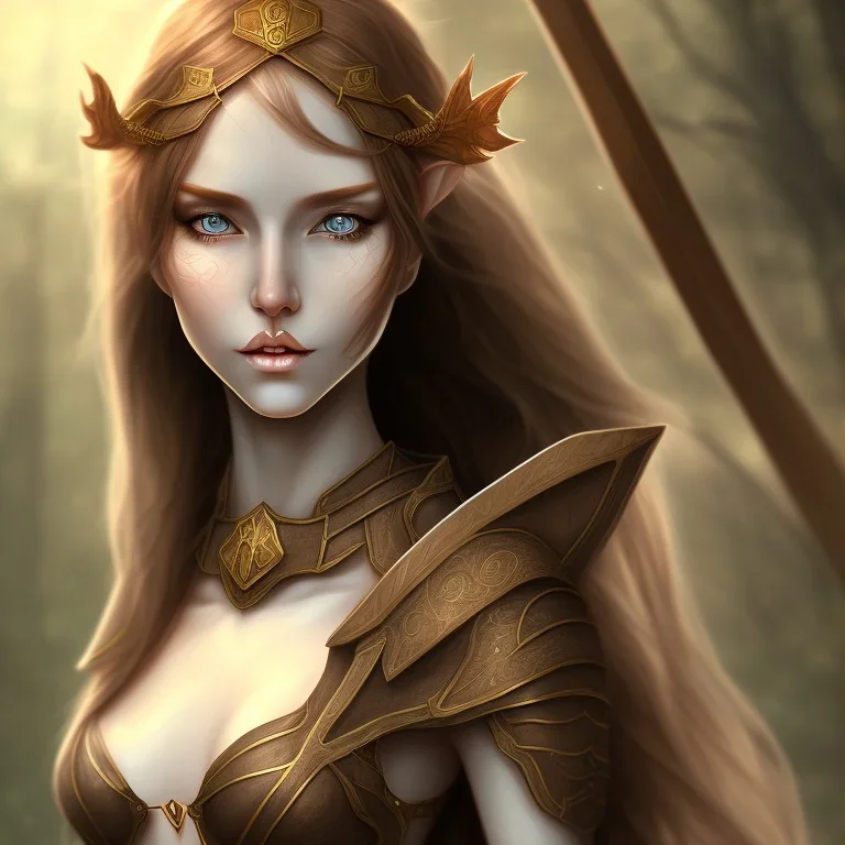 dungeons and dragons female elf druid, brown hair, brown eyes, pale skin, realistic face, full body