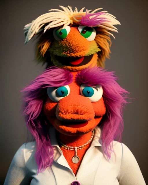 Portrait, hybrid character, waitress woman with monster muppet mask that covers her entire head, retro style, Sesame Street style, smooth, unreal engine 5, god lights, ray tracing, RTX, lumen lighting, ultra detail, volumetric lighting, 3d.