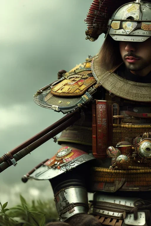 full portrai of samurai gaspunk,high detail, volumetric lighting, tiny features, intricate detail,volumetric clouds