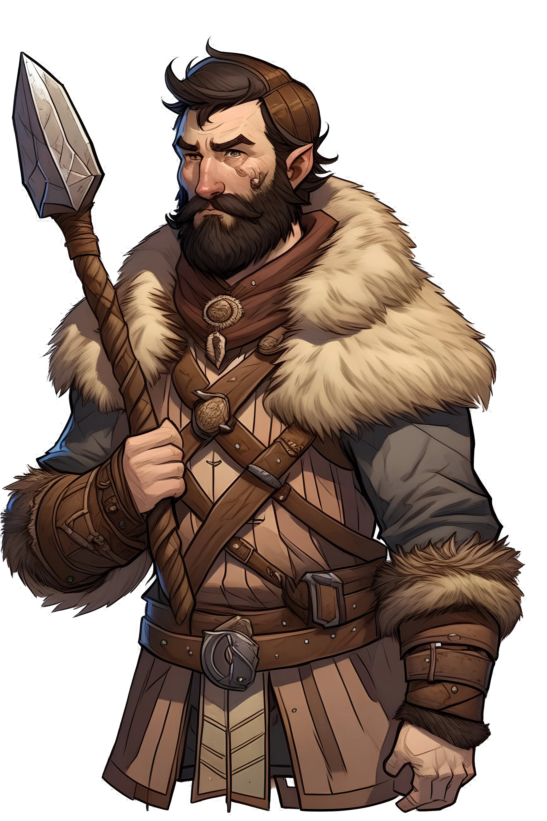 Dungeons and Dragons human barbarian with mutton chops and wearing winter clothes.