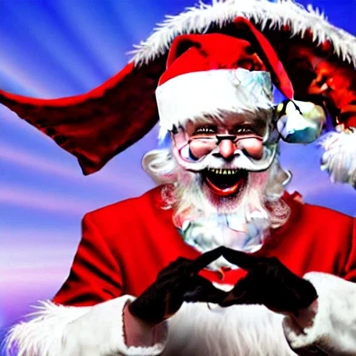 wings, freaky Santa with wings, laughing, flying, satan wings