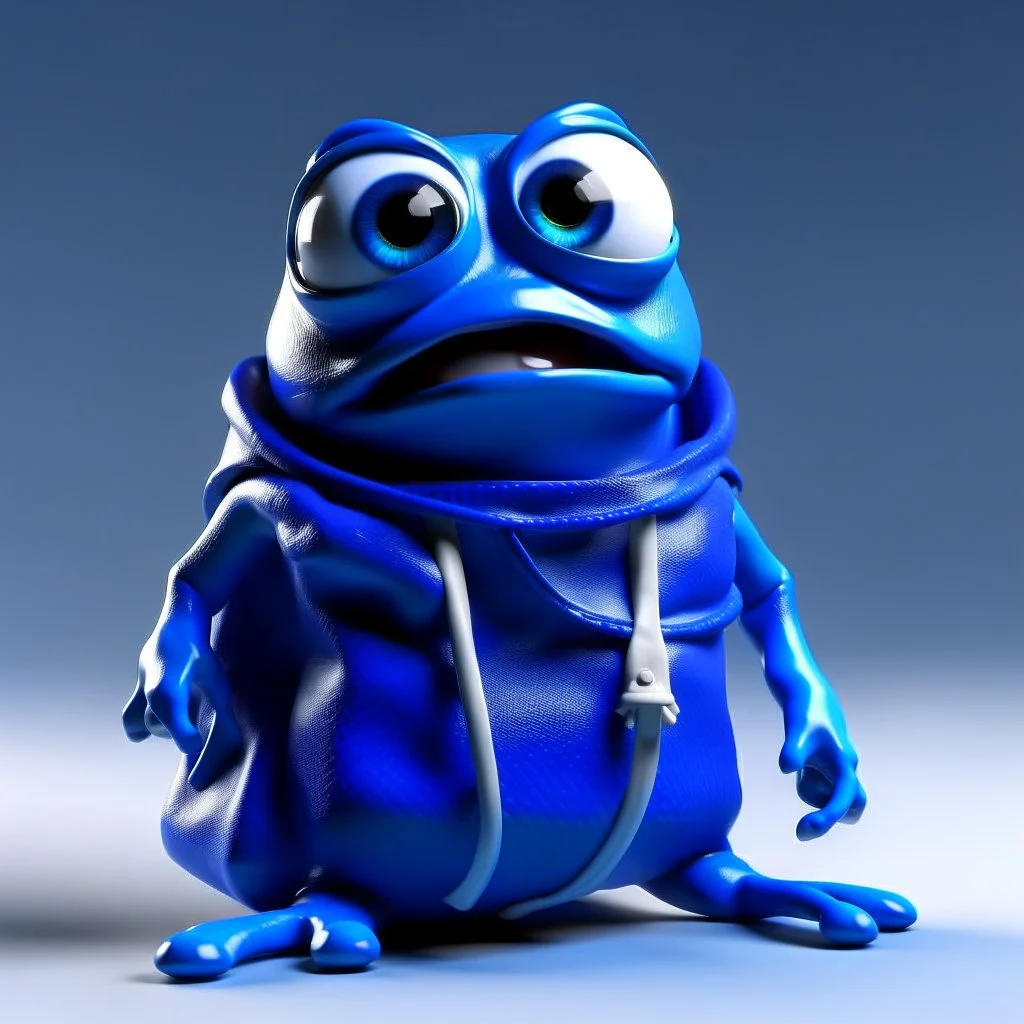 crazy frog wearing a blue ikea bag as clothes