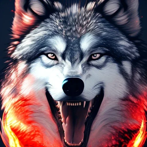 Wolf, Monster, horror, huge, red, orange, fire, blood, gore, teeth, 8K, cinematic lighting, sharp focus, masterpiece, expert