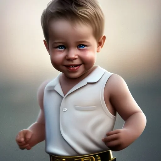 Brad Pitt toddler, smile, full body, hyper realistic