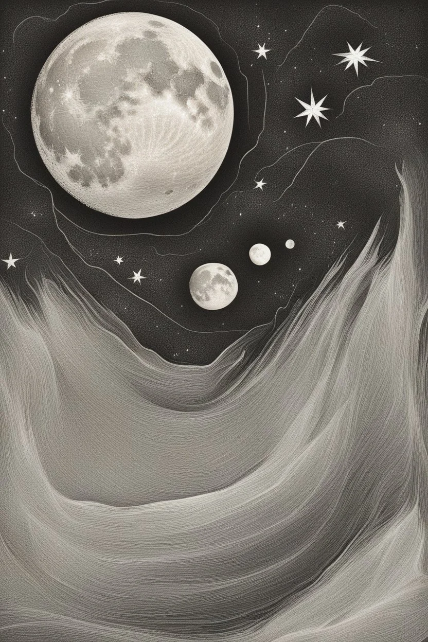 Abstract drawing of the moon and stars