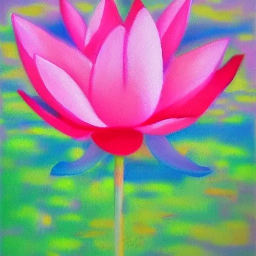 light drawing lotus, oil painting, backlit, colorful, happy