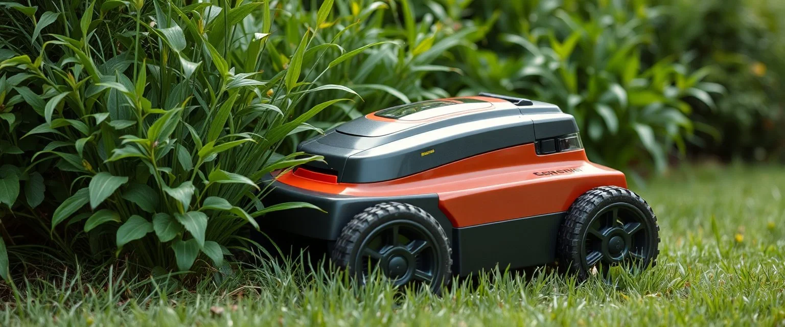 hjemmelaget robotklipper som sitter fast i buskene