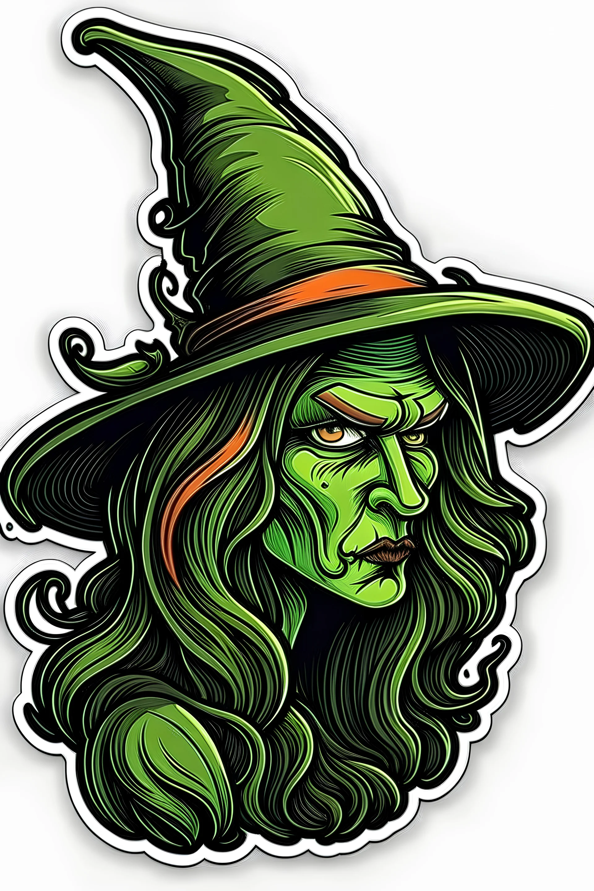 (Wicked Witch), (Comic Book), Halloween Sticker, High Quality, Detailed, No Background, 4k resolution, vibrant color