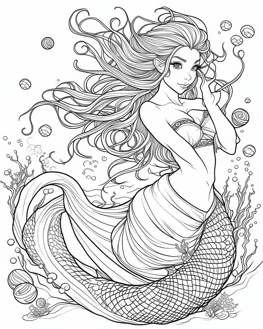 A real simple l mermaid, coloring image,