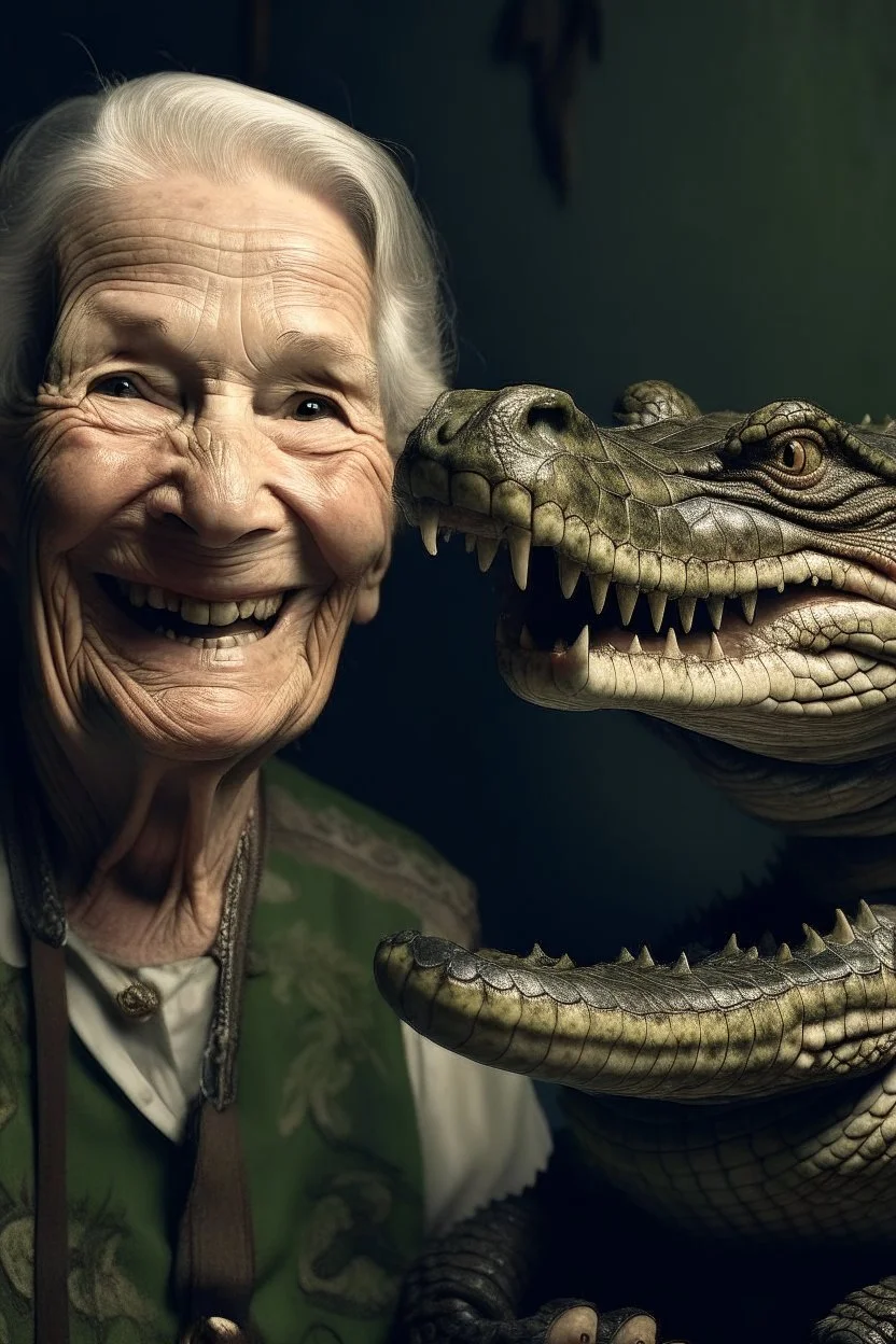 Old woman with an alligator's smile